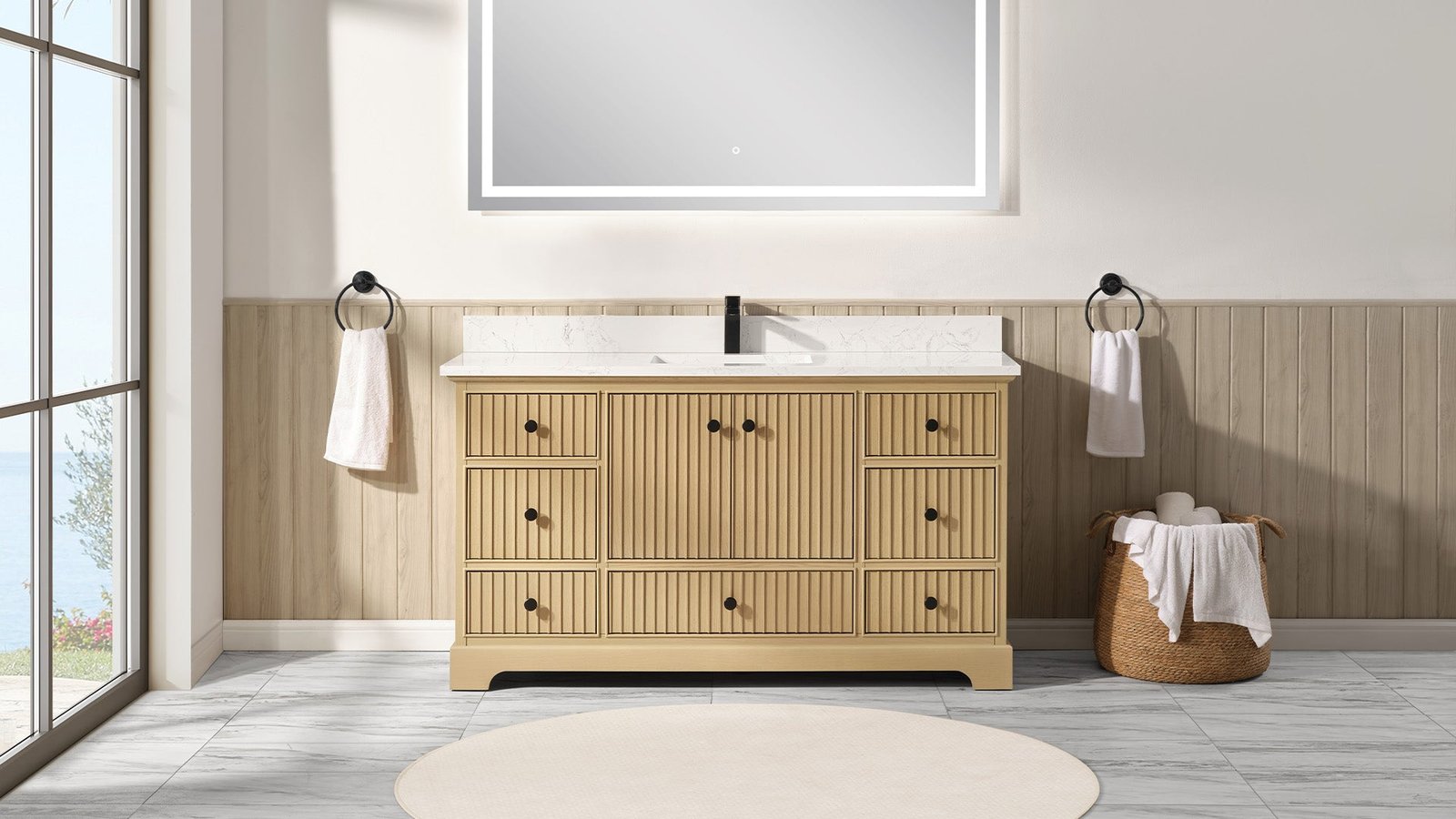 Natural oak fluted single vanity