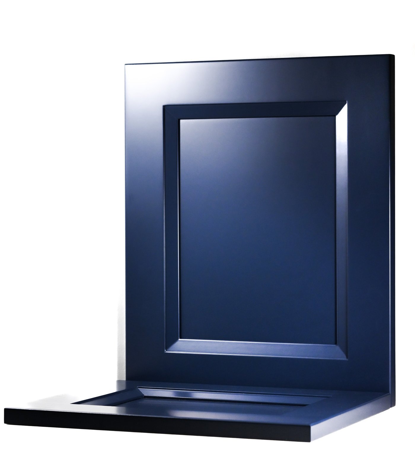 Navy blue recessed-panel cabinet door with a clean square frame