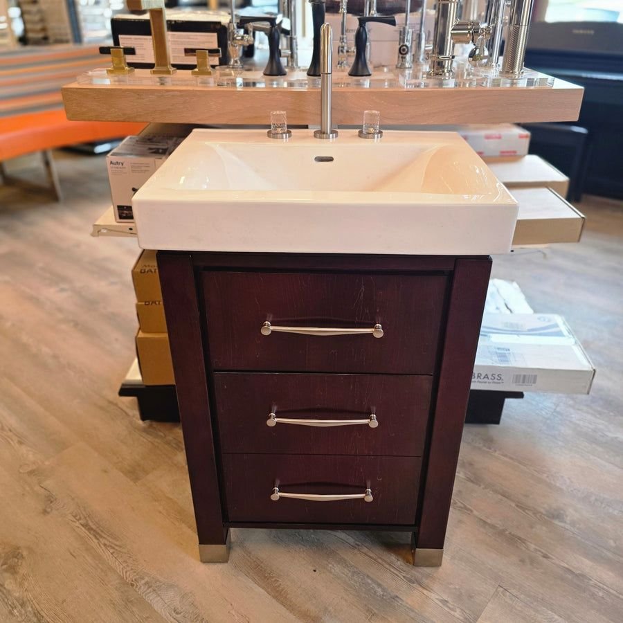 Bathroom idea with the 24" Fairmont Vanity in Espresso with Fairmont Ceramic Counter and Brus, Showroom