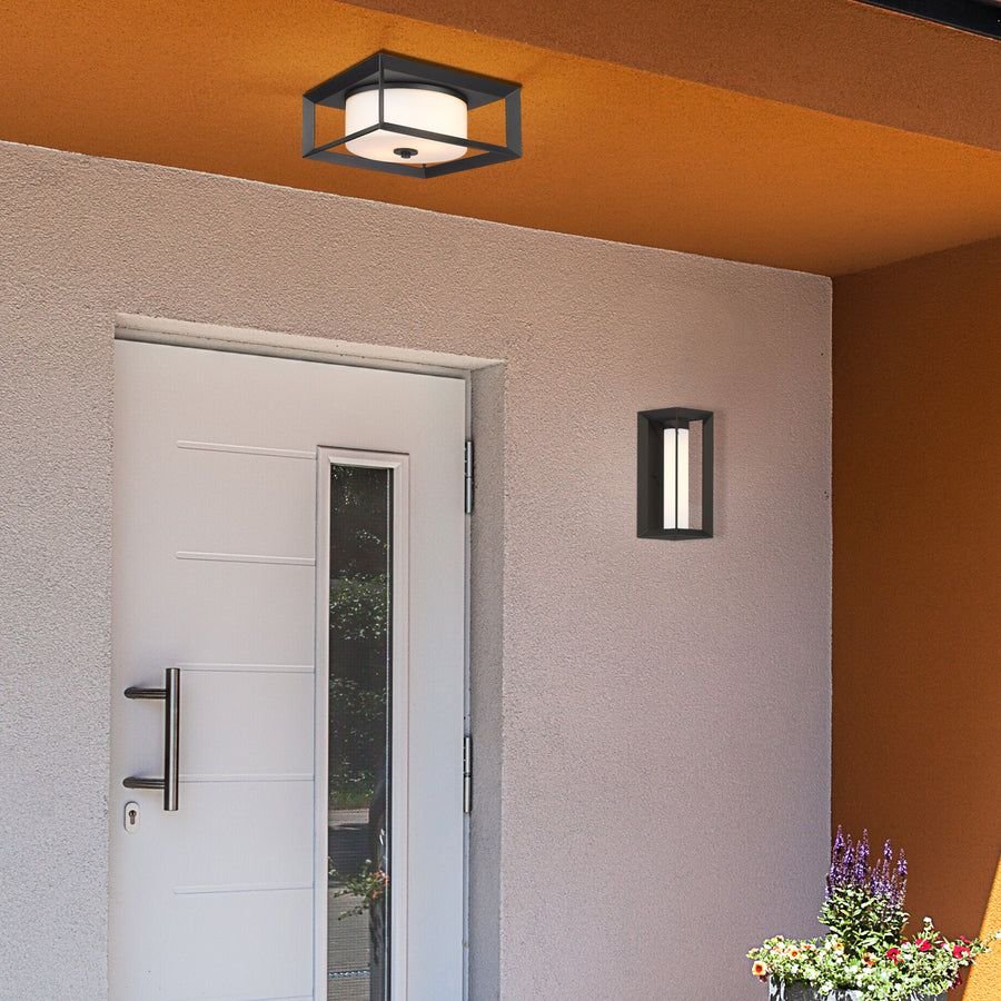 Outdoor idea with the Smyth Outdoor Flush Mount in Natural Black with Opal Glass, Golden Lighting