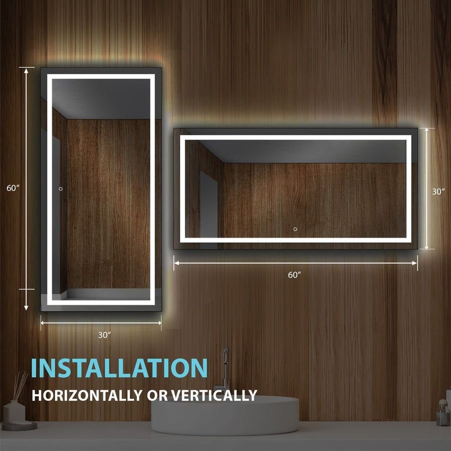 Bathroom idea with the Blossom Lyra 60" x 30" Wall-Mounted Rectangle LED Mirror, Blossom