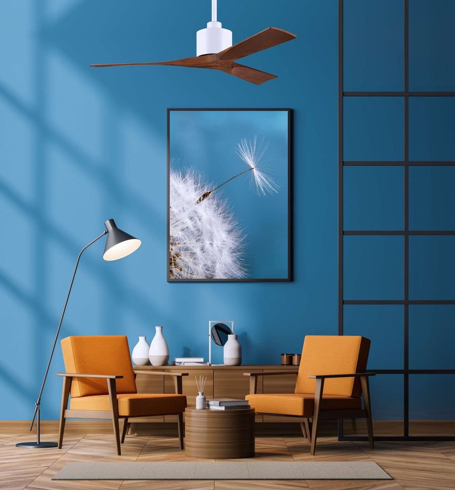 Living room idea with the Matthews Fan NK-MWH-WA-52 Nan 6-speed ceiling fan in Matte White finis, Matthews Fan