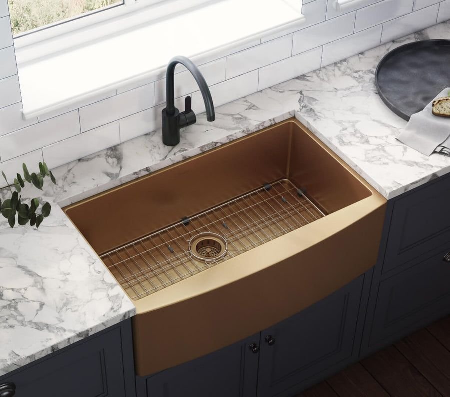 Kitchen idea with the Ruvati 30-inch Apron-Front Farmhouse Kitchen Sink, Ruvati