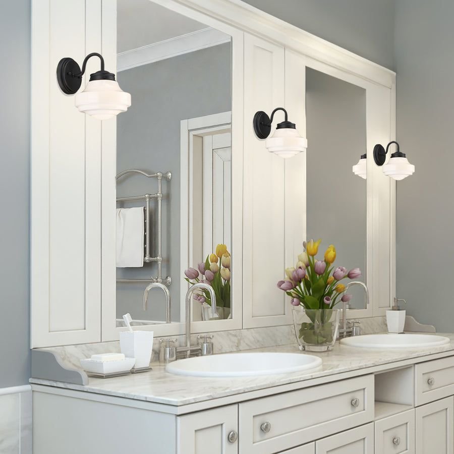 Bathroom idea with the Ingalls Matte Black 1 Light Wall Sconce, Golden Lighting