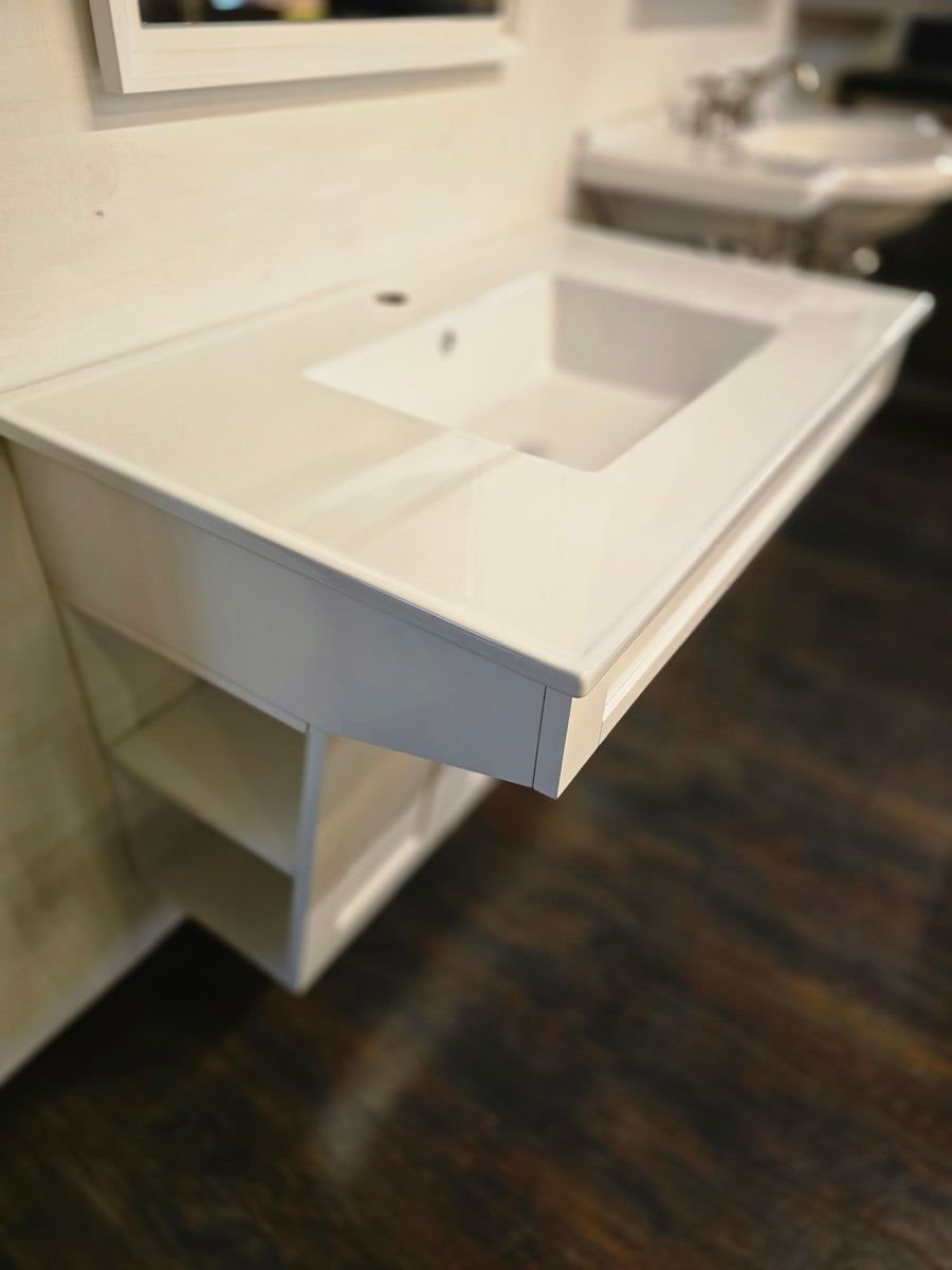 Bathroom idea with the Fairmont Shaker Americana 36" Polar White Wall Mount Vanity /w 37" Swi, Showroom