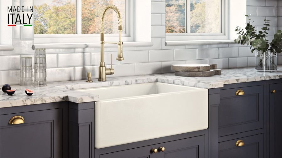 Kitchen idea with the Ruvati 30 x 20 inch Fireclay Reversible Farmhouse Apron-Front Kitchen, Ruvati