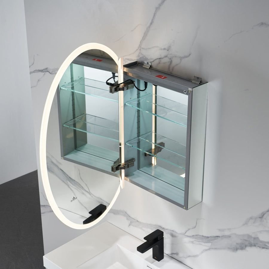Bathroom idea with the Blossom Spica 24" x 36" Oval Inside LED Light on Door Medicine Cabinet, Blossom
