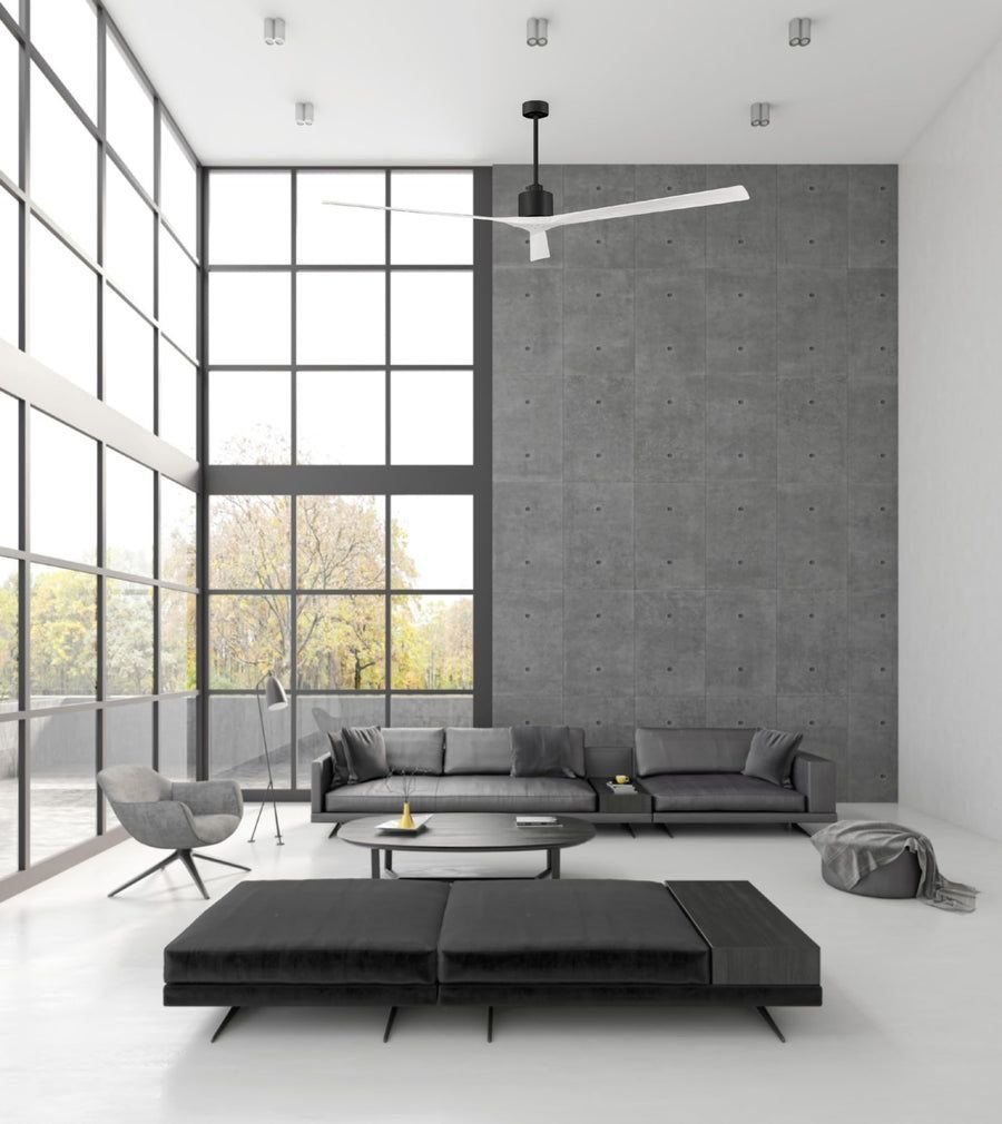 Living room idea with the Matthews Fan NKXL-BK-WA-72 Nan XL 6-speed ceiling fan in Matte Black f, Matthews Fan