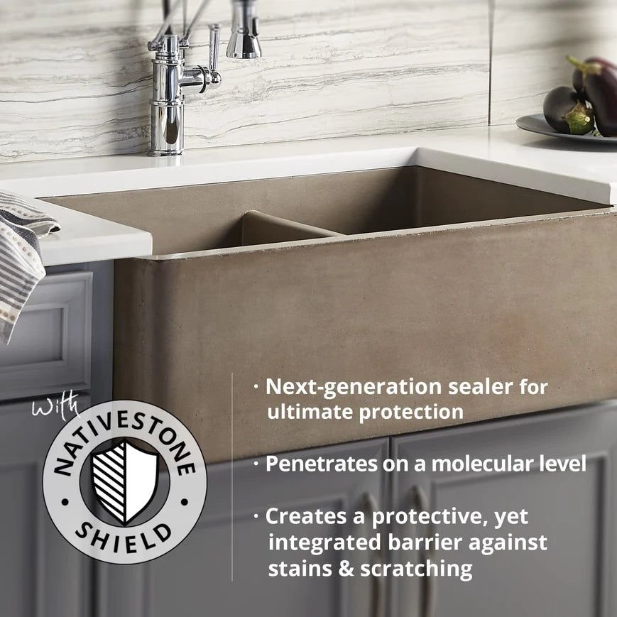Gray Native Stone prep sink with a veined stone surround