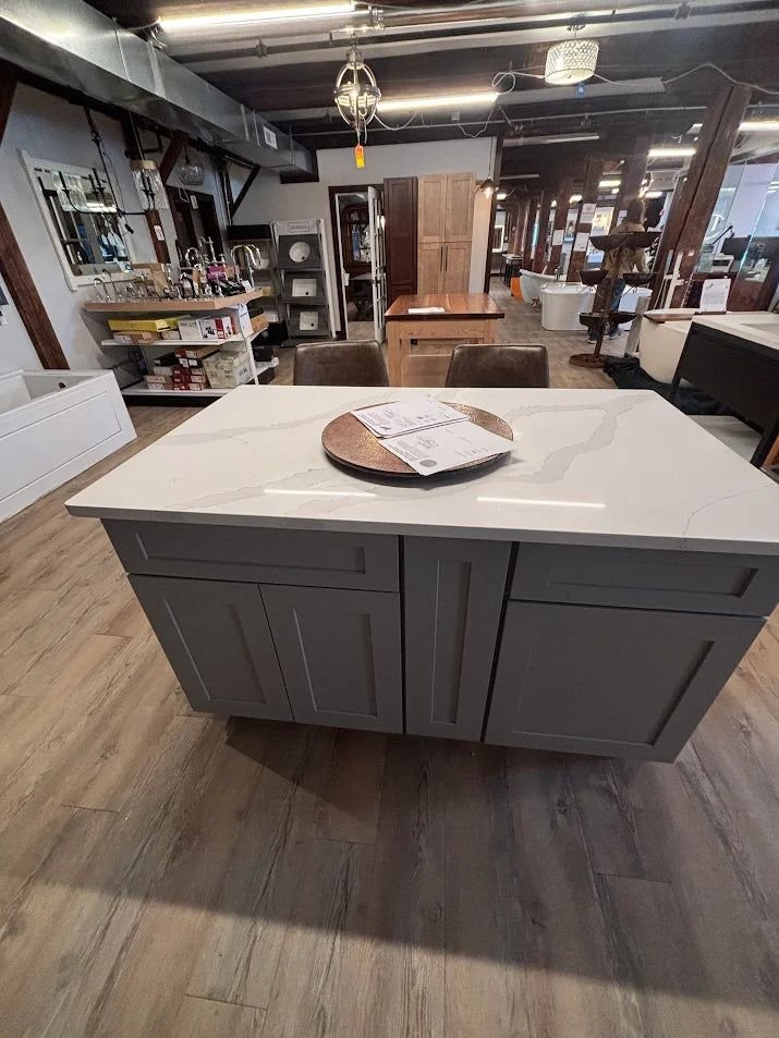 Kitchen idea with the 60" x 36" Grey Kitchen Island 3CM Quartz Top Soft-Close Drawers Full S, Showroom