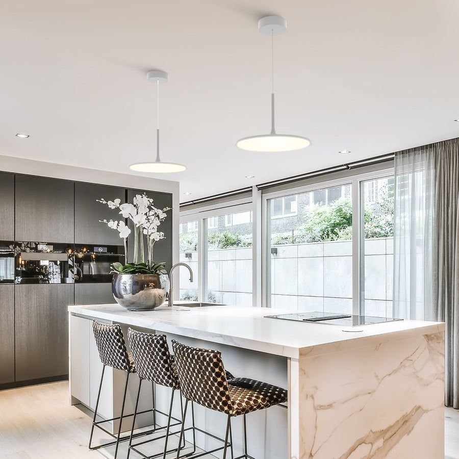 Living room idea with the VONN Salm VMC31810SW 17" Integrated LED ETL Certified Pendant, Height, VONN