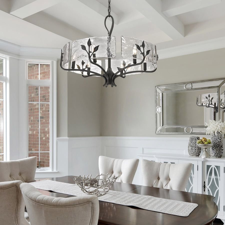 Living room idea with the Calla Natural Black 6 Light Chandelier, Golden Lighting