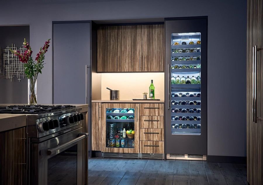 Living room idea with the Perlick 24-Inch Built-In Dual Zone Wine Cooler with 94 Bottle Capacity, Perlick