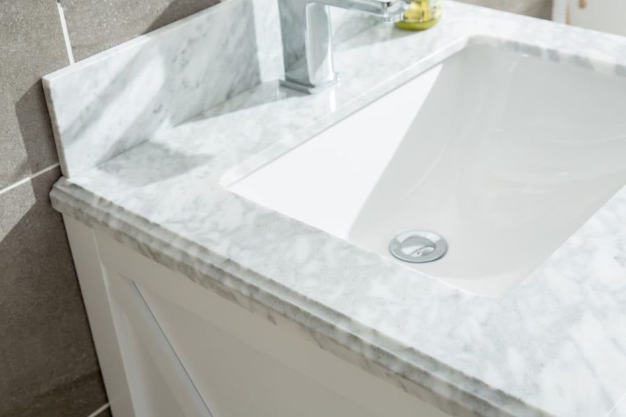 Bathroom idea with the Wimbledon 24" White Bathroom Vanity with White Carrara Marble Countert, Laviva