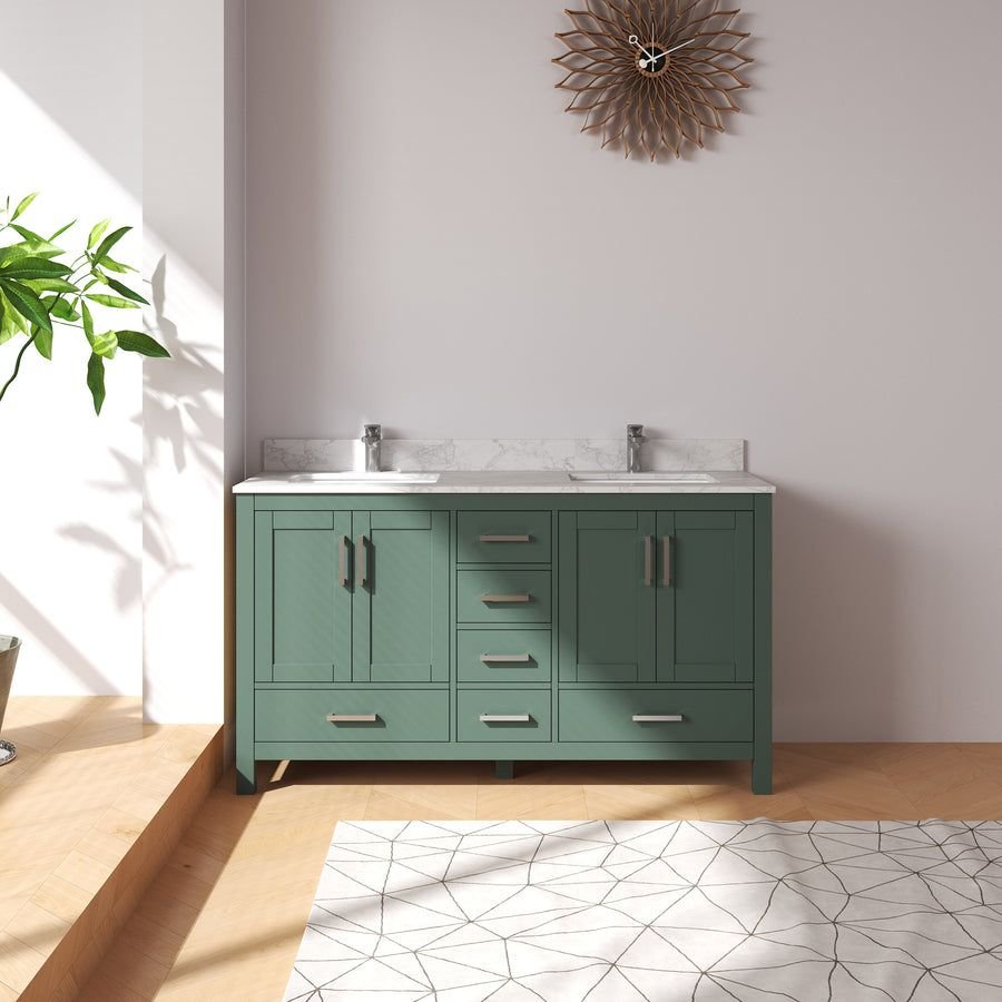 Bathroom idea with the New England Home Goods 60" Green Wood Double Sink Bathroom Vanity with, New England Home Goods