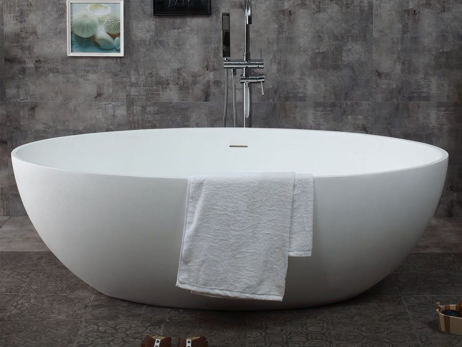 Bathroom idea with the ALFI brand AB9941 67" White Oval Solid Surface Smooth Resin Soaking Ba, ALFI