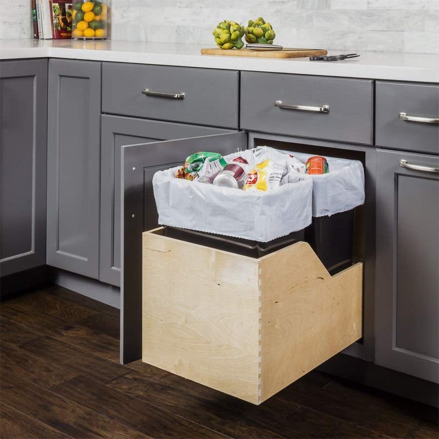 Kitchen idea with the Hardware Resources CAN-WBMD35B Double 35 Quart Wood Bottom-Mount Soft, Hardware Resources