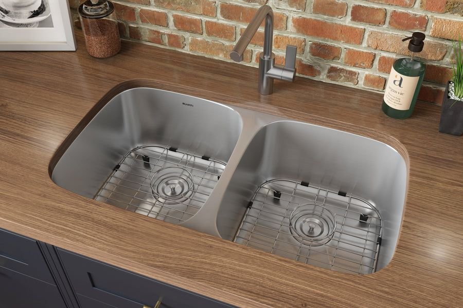 Kitchen idea with the Ruvati 32-inch Undermount 50/50 Double Bowl 16 Gauge Stainless Steel K, Ruvati