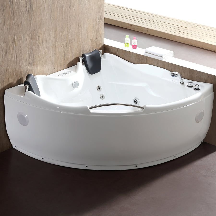 Bathroom idea with the EAGO AM125ETL 5 ft Corner Acrylic White Whirlpool Bathtub for Two w Fi, EAGO