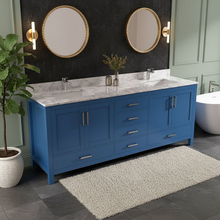 Bathroom idea with the New England Home Goods 84" Grid Bathroom Vanities With Double Sink, New England Home Goods