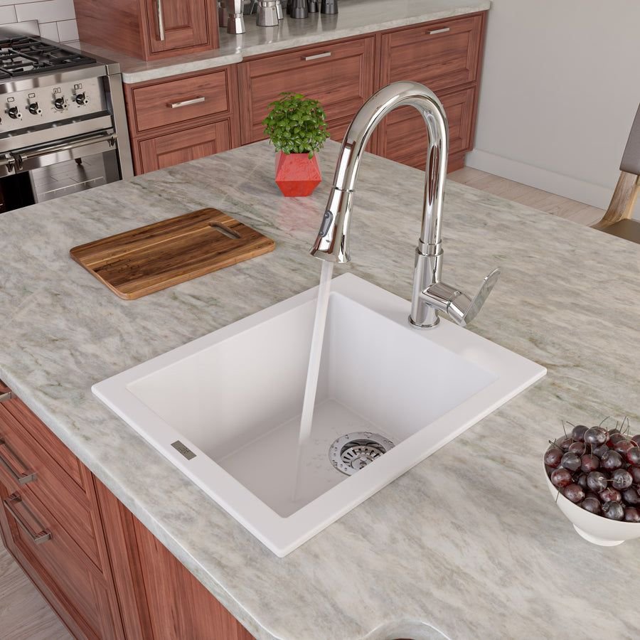 Kitchen idea with the ALFI brand AB1720DI-W White 17" Drop-In Rectangular Granite Composite, ALFI