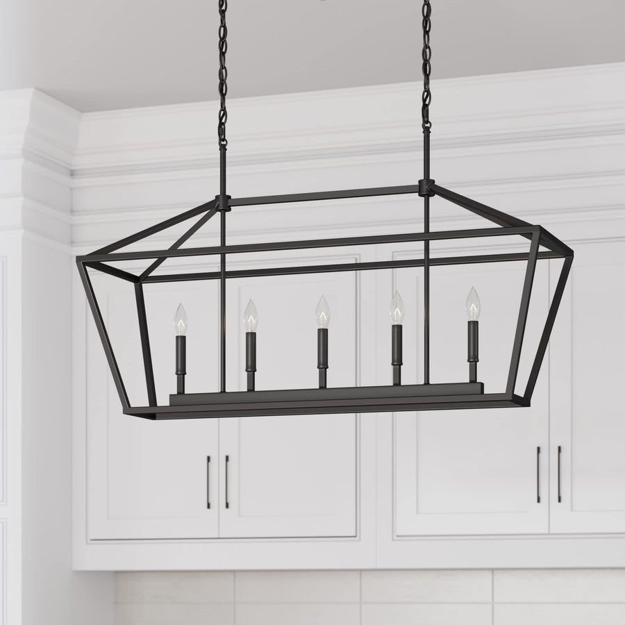 Living room idea with the Millennium Lighting 3245-MB Ritner 5 Light 40" Wide Taper Candle Chand, Millennium Lighting