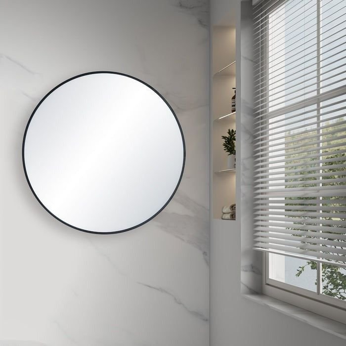 Bathroom idea with the Blossom FM3 32" Matte Black Round Sleek Durable Metal Framed Mirror, Blossom