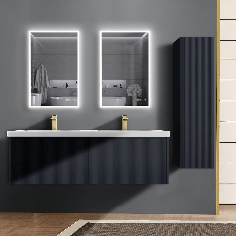 Bathroom idea with the Blossom Positano 60" 1-Drawer Night Blue Wall-Mounted Double Vanity Ba, Blossom