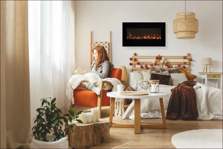 Living room idea with the Amantii WM-FM-26-3623-BG Wall Mount/ Flush Mount Smart Electric 26" In, Amantii