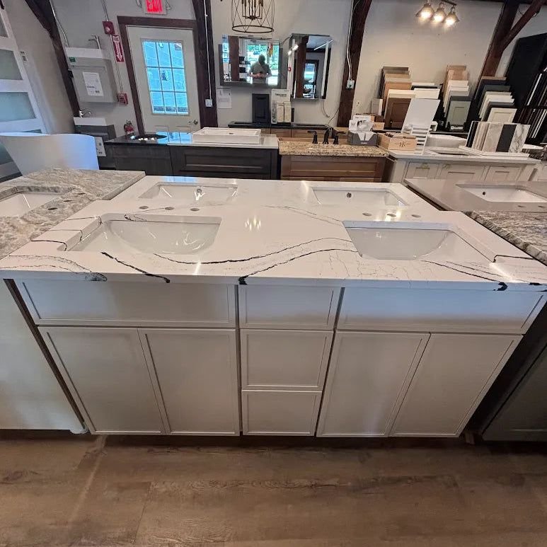 Bathroom idea with the 60" Shaker Dove Double Vanity by Cab-Tec, Solid Wood, Soft Close, Qua, Showroom