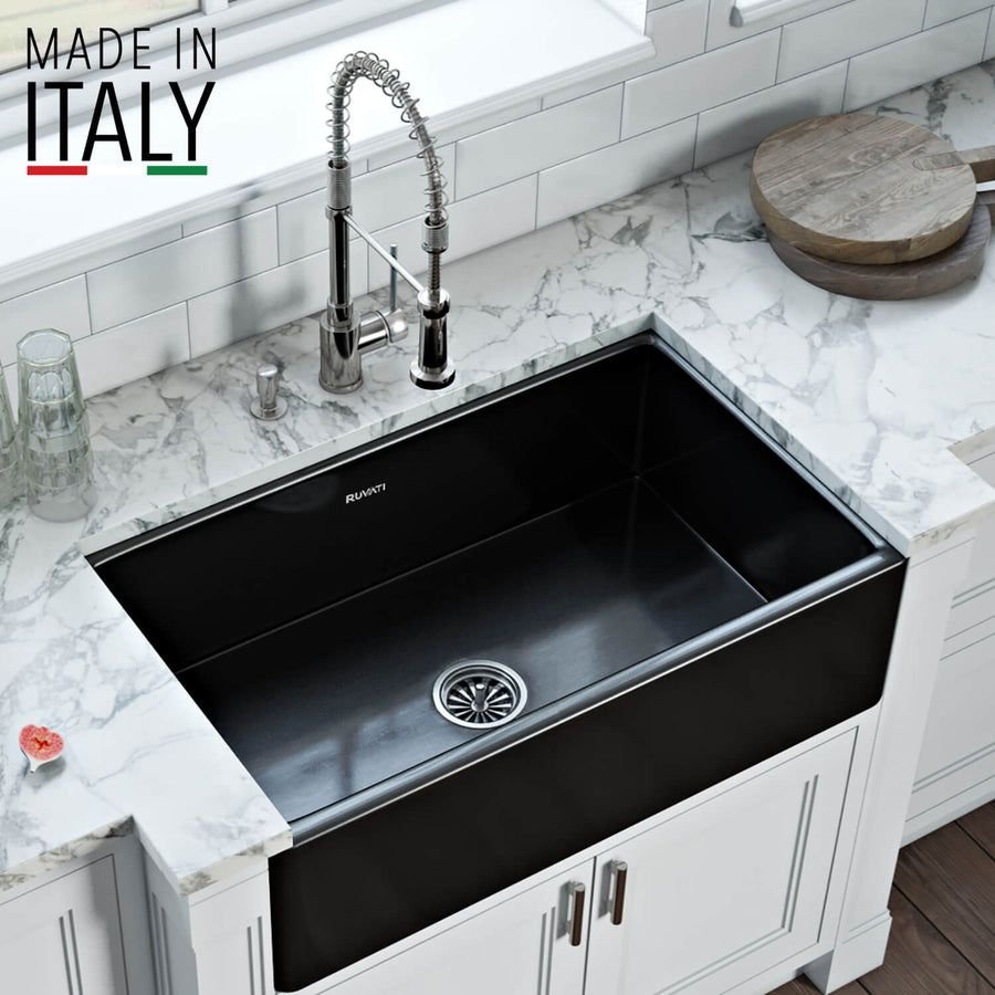 Kitchen idea with the Ruvati 30 x 20 inch Fireclay Reversible Farmhouse Apron-Front Kitchen, Ruvati