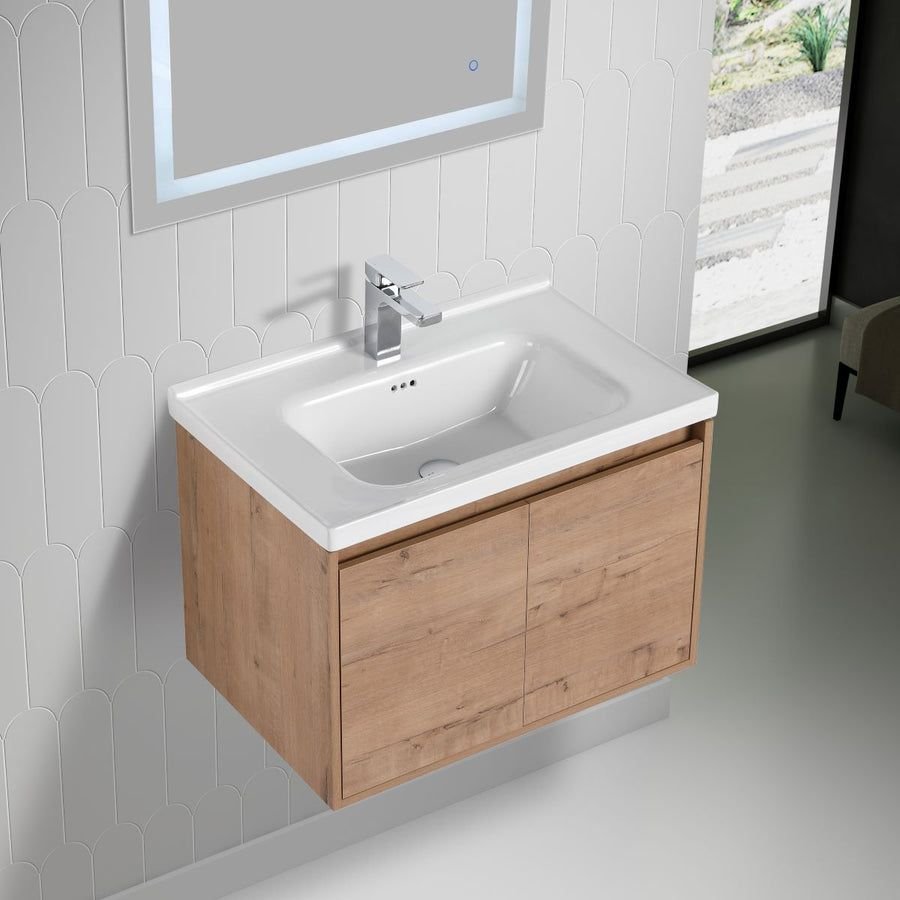 Bathroom idea with the Blossom Bern 28" Classic Oak Vanity With Ceramic Basin, Blossom