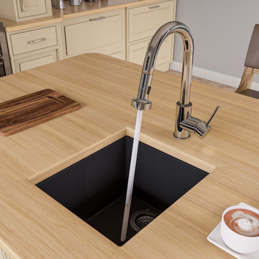 Kitchen idea with the ALFI brand AB1720UM-BLA Black 17" Undermount Rectangular Granite Compo, ALFI