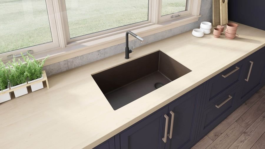 Kitchen idea with the Ruvati 32 x 19 inch epiGranite Undermount Granite Composite Single Bow, Ruvati