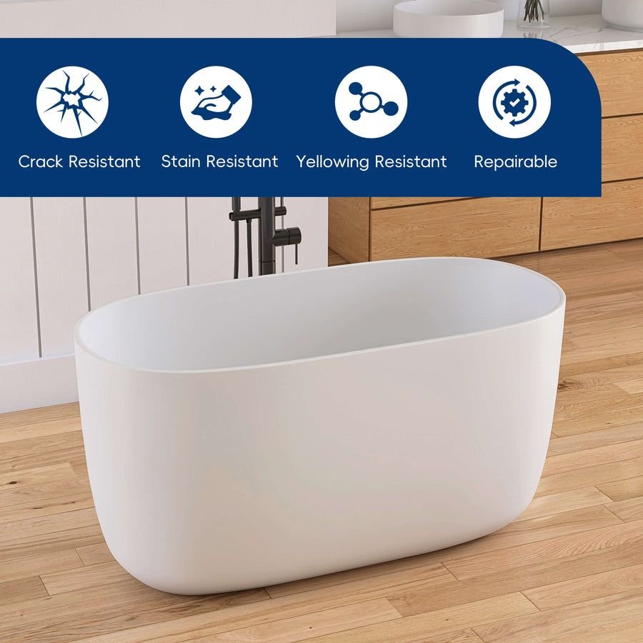 Bathroom idea with the New England Home Goods 47" Quaria Freestanding Bathtub Solid Surface S, New England Home Goods