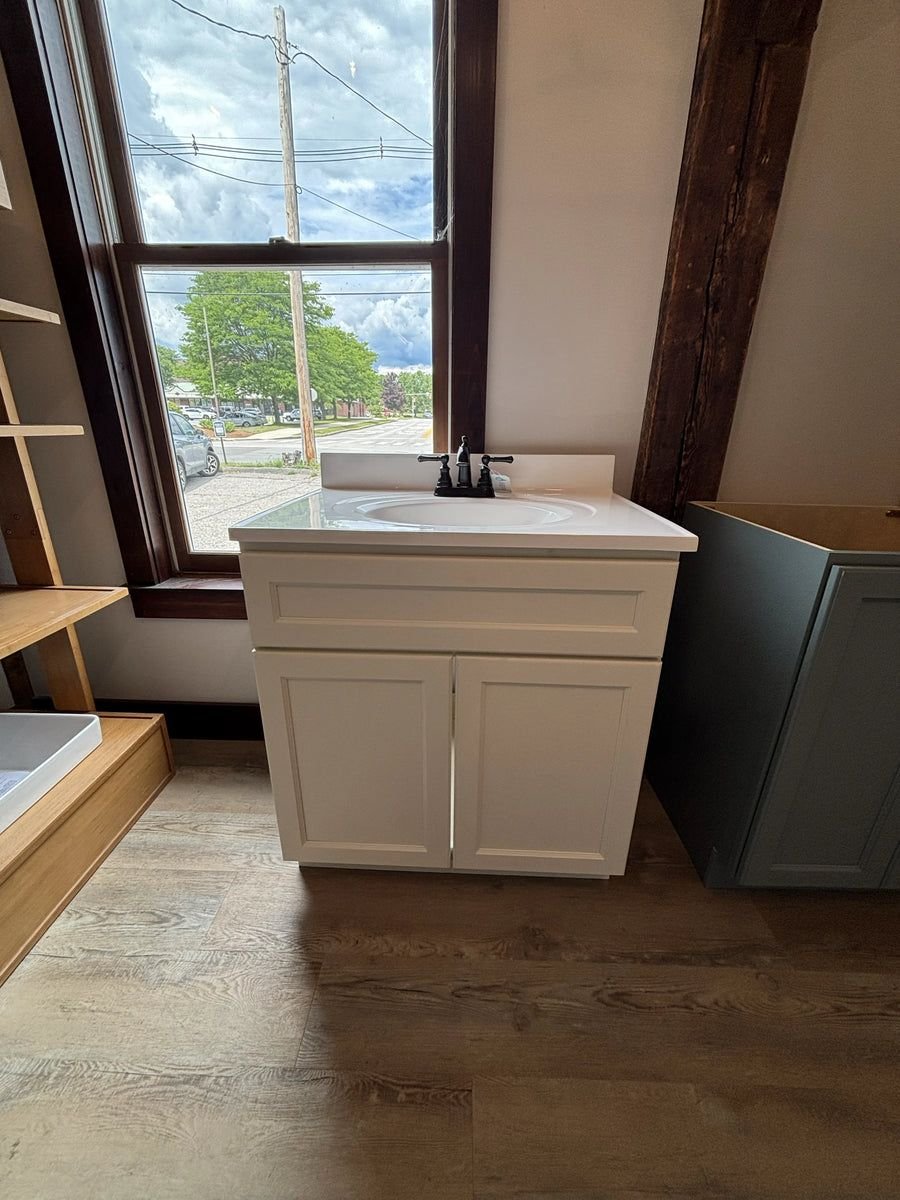 Bathroom idea with the J&K Dove 30" Shaker Bathroom Vanity with White Cultured Marble Top & O, PoshHaus