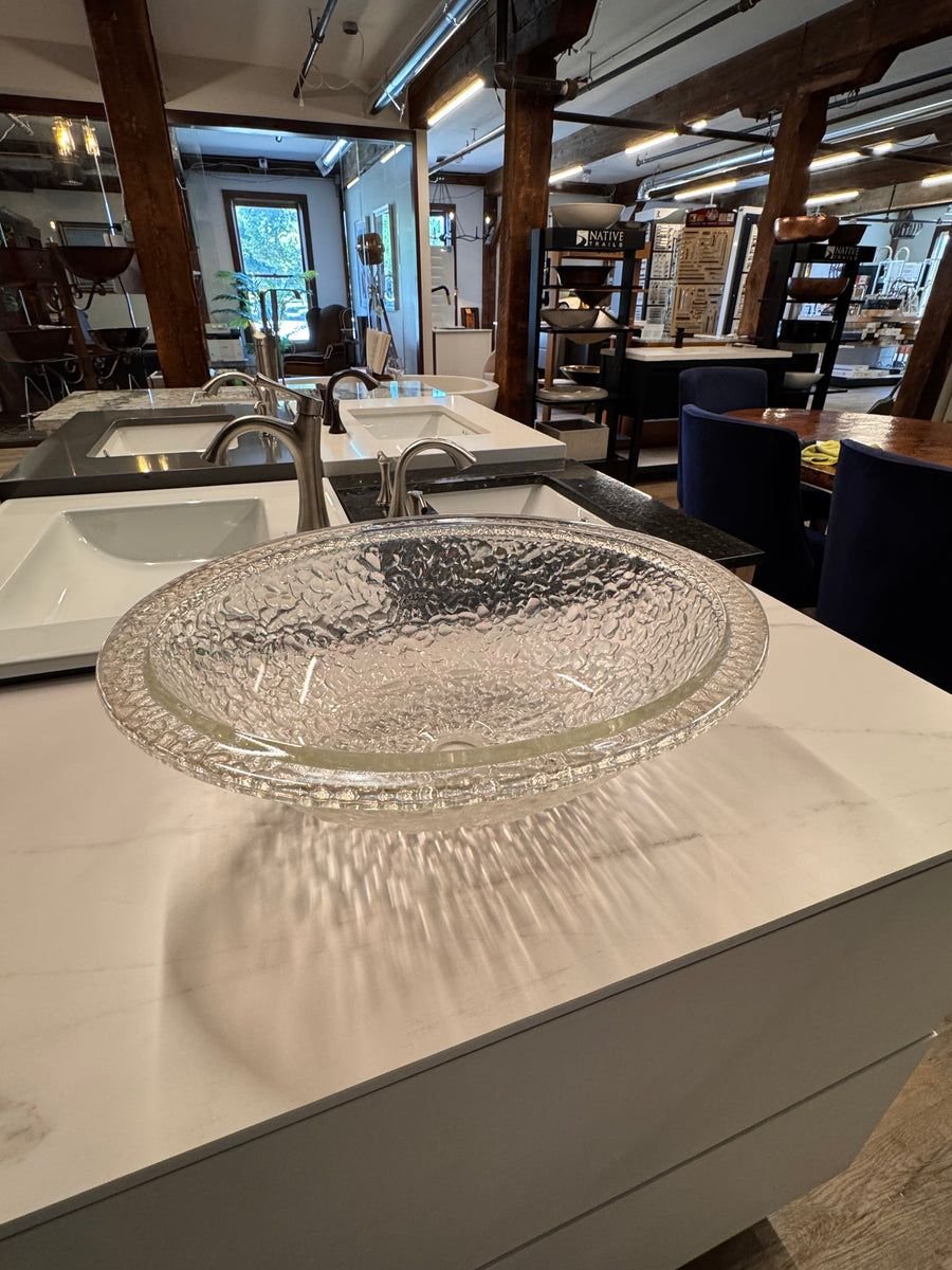 Bathroom idea with the JSG Oceana Pebble Crystal Reflections Glass Drop‑In/Undermount Oval Si, JSG Oceana