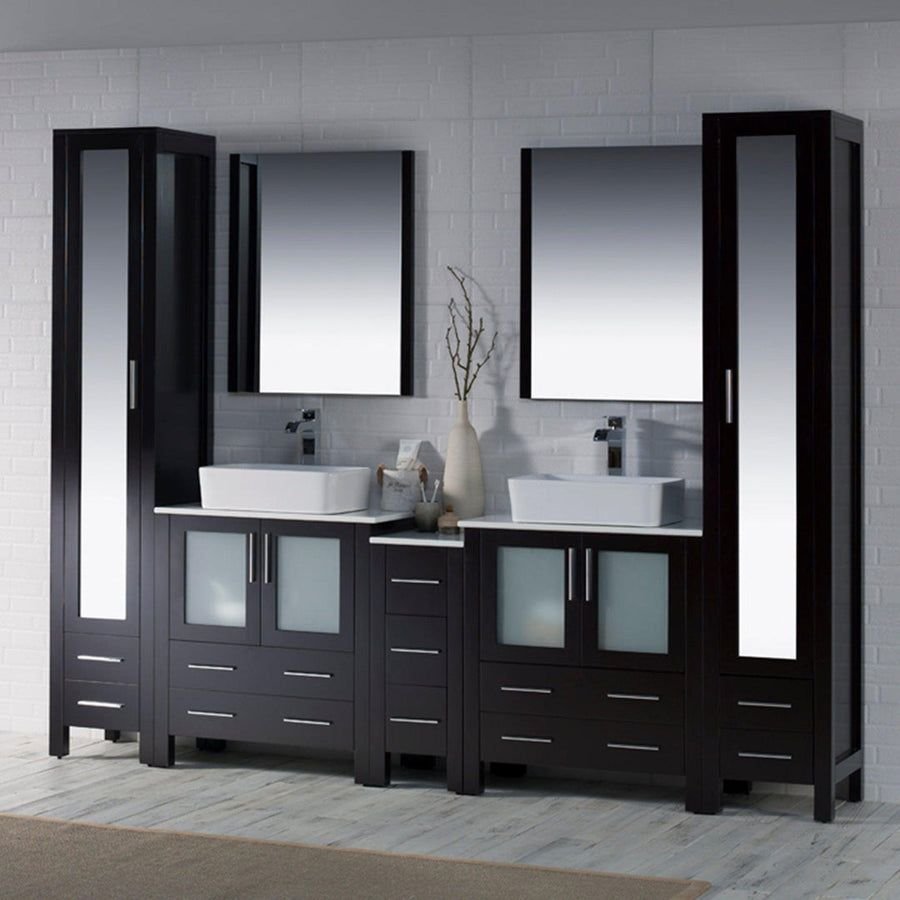 Bathroom idea with the Blossom Sydney 102" Espresso Freestanding Vanity With Ceramic Double V, Blossom