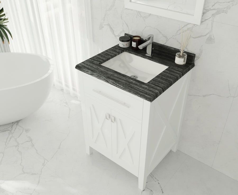 Bathroom idea with the Wimbledon 24" White Bathroom Vanity with Black Wood Marble Countertop, Laviva