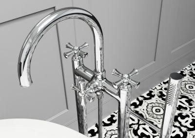 Bathroom idea with the Tisbury Traditional 2-Handle Tub Filler with Hand Shower in Polished C, Pfister