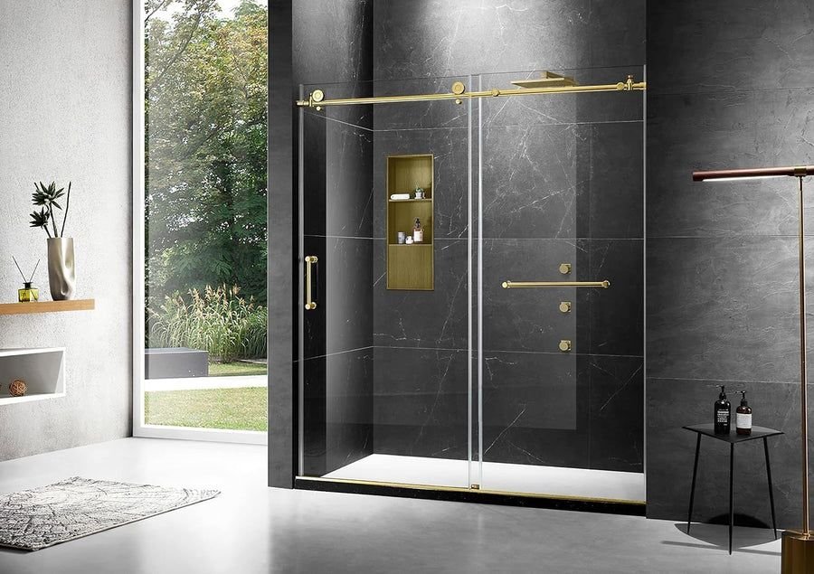 Bathroom idea with the Elegant 48''×76'' Frameless Shower Door, Frameless Single Sliding Show, MoSweet