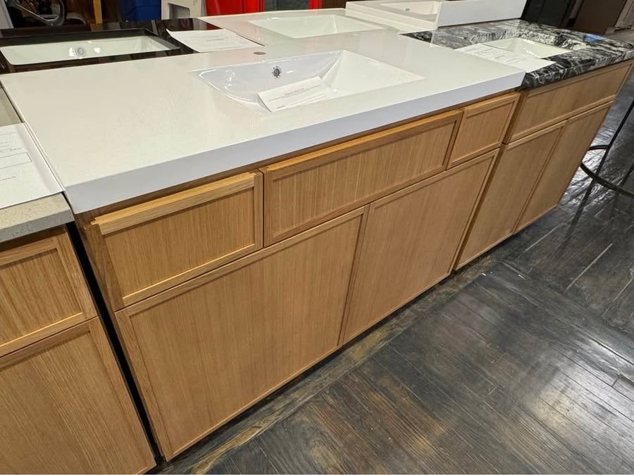 Bathroom idea with the 48” Single Bowl Oslo Oak Vanity With Integrated Acrylic Top, Showroom