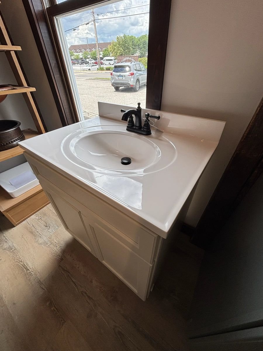 Bathroom idea with the J&K Dove 30" Shaker Bathroom Vanity with White Cultured Marble Top & O, PoshHaus