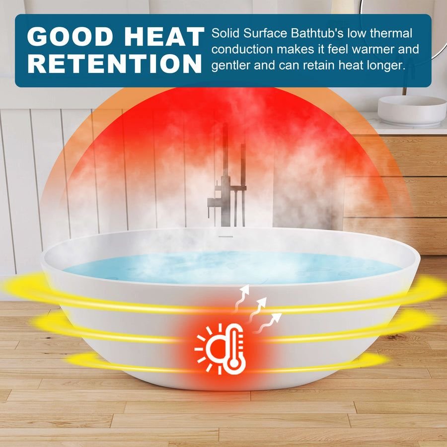 Bathroom idea with the New England Home Goods 65" White Oval Luxury Freestanding Solid Surfac, New England Home Goods