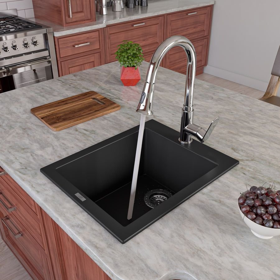 Kitchen idea with the ALFI brand AB1720DI-BLA Black 17" Drop-In Rectangular Granite Composit, ALFI