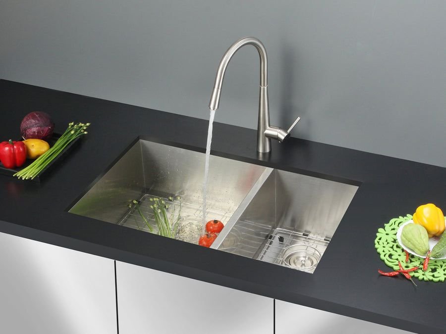 Kitchen idea with the Ruvati 29-inch Undermount 60/40 Double Bowl Zero Radius 16 Gauge Stain, Ruvati