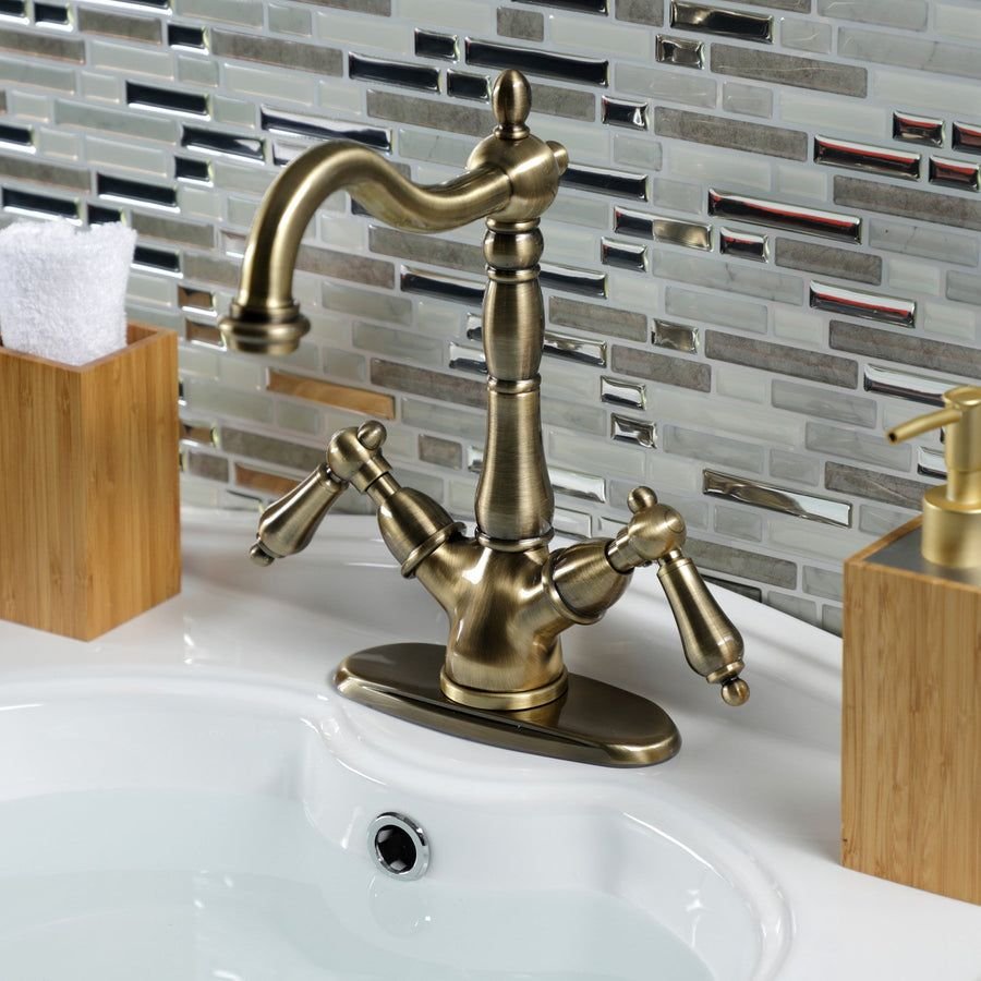 Bathroom idea with the Heritage KS1493AL Two-Handle 1-or-3 Hole Deck Mount Vessel Faucet, Ant, Kingston Brass