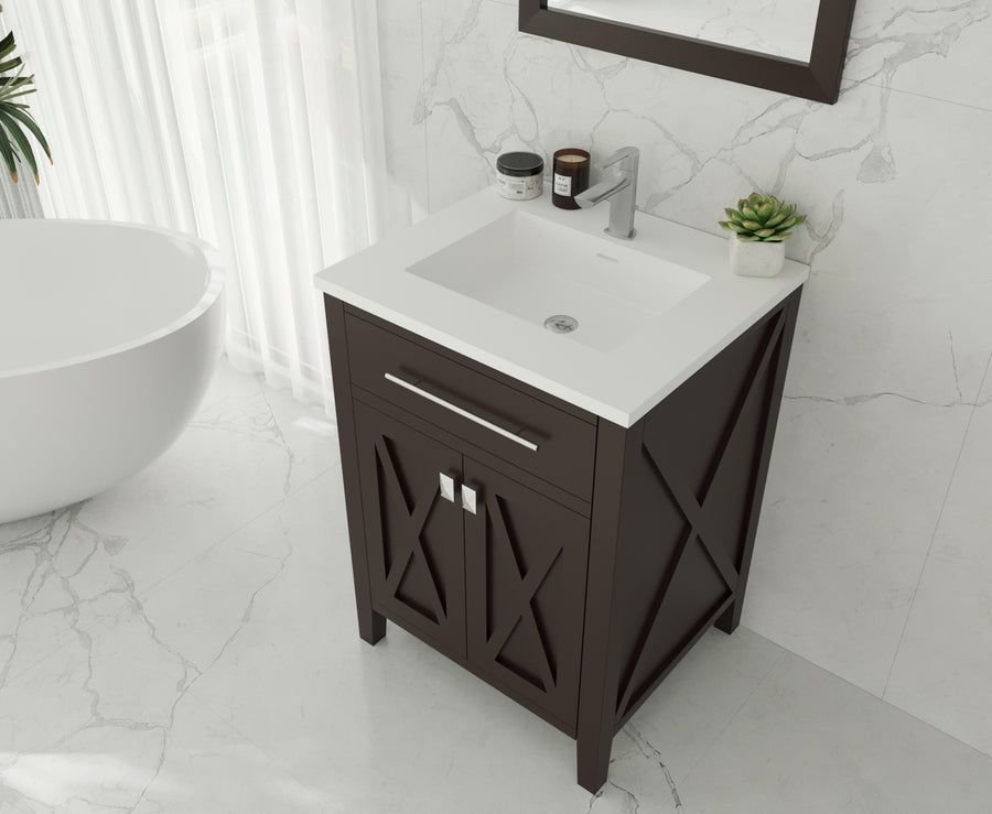 Bathroom idea with the Wimbledon 24" Brown Bathroom Vanity with Matte White VIVA Stone Solid, Laviva