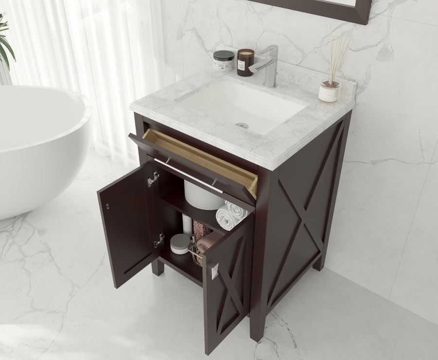 Bathroom idea with the Wimbledon 24" Brown Bathroom Vanity with Black Wood Marble Countertop, Laviva