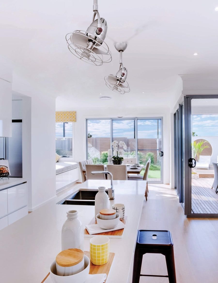 Living room idea with the Matthews Fan DI-BN-MTL Diane oscillating ceiling fan in Brushed Nickel, Matthews Fan